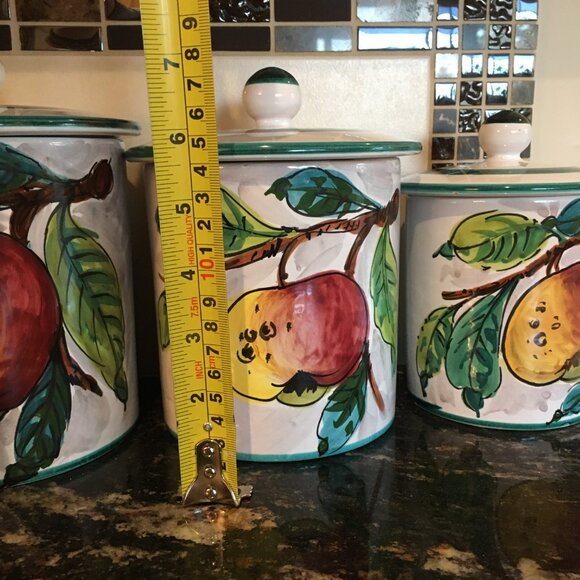 Vintage Italian Handpainted Red Clay Four Piece Cannister Set - Picture 12 of 16